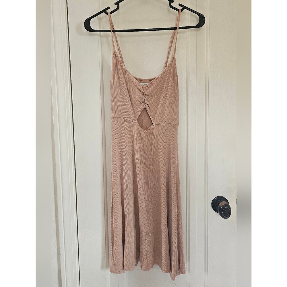 American Eagle Ribbed Tan & Pink Strappy Summer Dress Size Medium